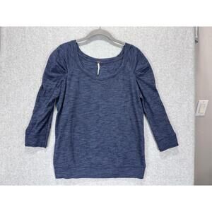 Free People Heather Blue Women's Large 3/4 Sleeve Top Romantic Ballerina Puff